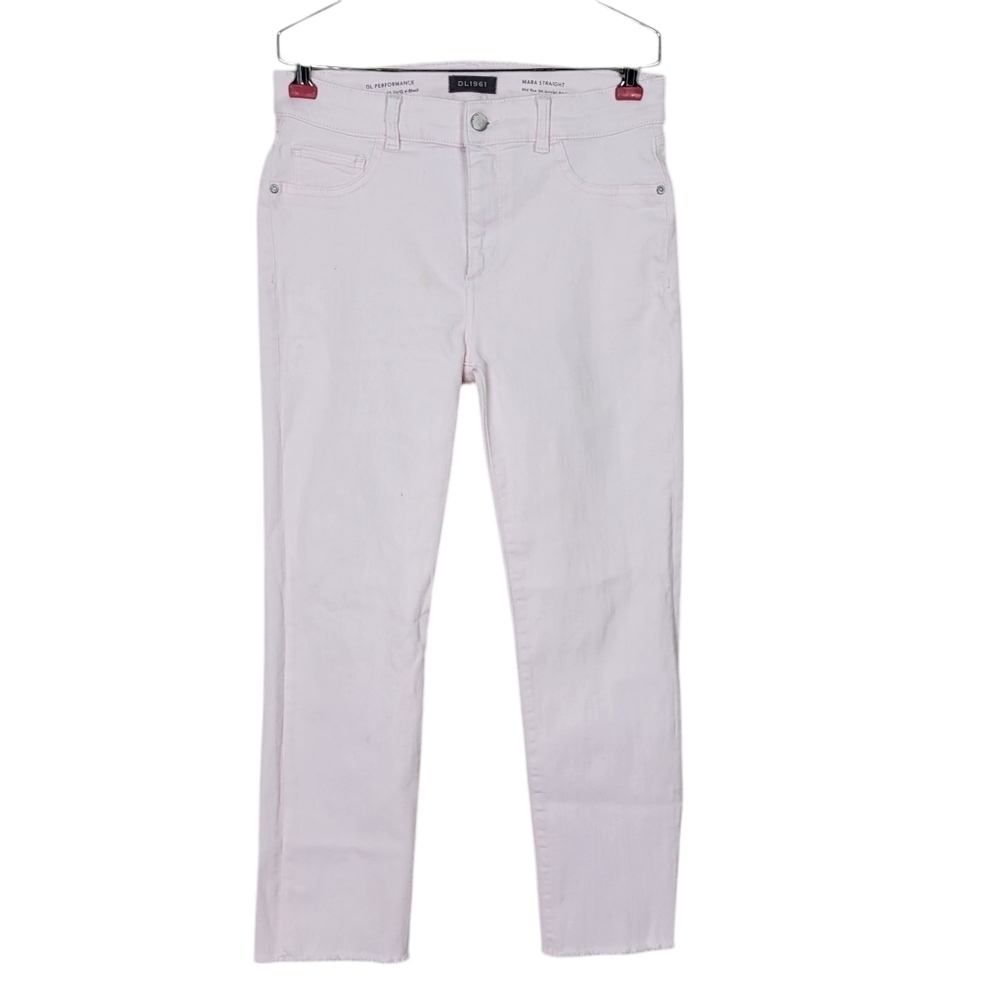DL1961 Mara Straight Leg Jeans Size 30 29X27 Pale Pink Instasculpt Ankle Raw Hem